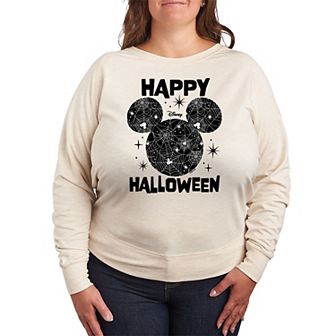 Disney's Mickey Mouse Plus Size Happy Halloween Spider Web French Terry Long Sleeve Tee