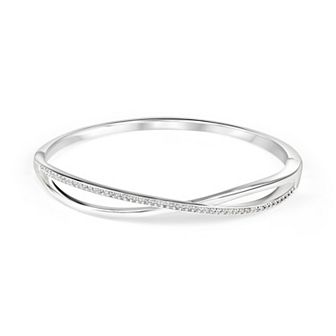 Danecraft Fine Silver Plated Cubic Zirconia Crisscross Bangle Bracelet