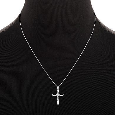 PRIMROSE Fine Silver Plated Baguette Cubic Zirconia Cross Pendant Necklace
