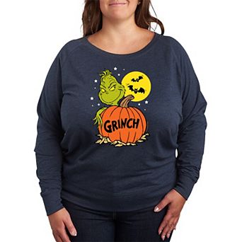 Plus Size Dr. Seuss Grinch Halloween French Terry Long Sleeve Tee