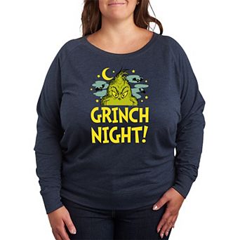 Plus Size Dr. Seuss Grinch Night Halloween French Terry Long Sleeve Tee