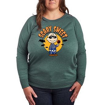 Plus Size Peanuts Charlie Brown Scary Sweet Halloween French Terry Long Sleeve Tee