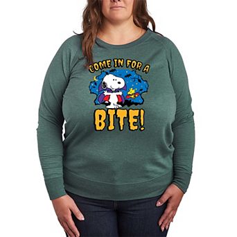 Plus Size Peanuts Snoopy & Woodstock Vampire French Terry Long Sleeve Tee
