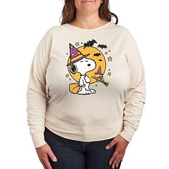 Plus Size Peanuts Snoopy & Woodstock Halloween French Terry Long Sleeve Tee