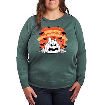Plus Size Peanuts Snoopy Happy Halloween French Terry Long Sleeve Tee