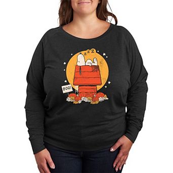 Plus Size Peanuts Snoopy Pumpkin French Terry Long Sleeve Tee