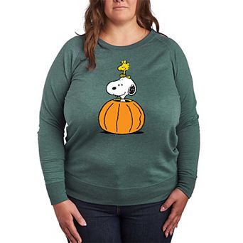 Plus Size Peanuts Snoopy & Woodstock Pumpkin French Terry Long Sleeve Tee