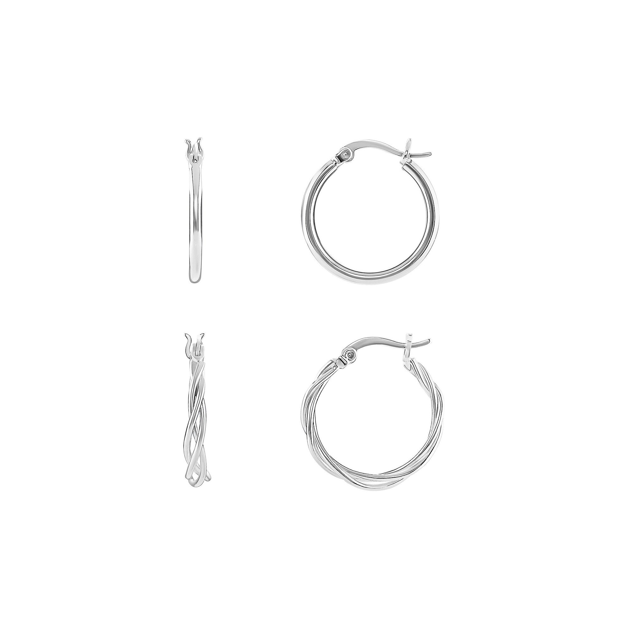 PRIMROSE 2-Pair Polished Hoop Earring Set, Womens, Silver Tone