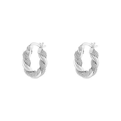PRIMROSE Silver Tone Polished & Textured Twisted Huggie Earrings