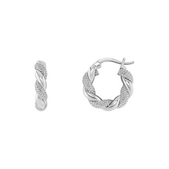 PRIMROSE Silver Tone Polished & Textured Twisted Huggie Earrings