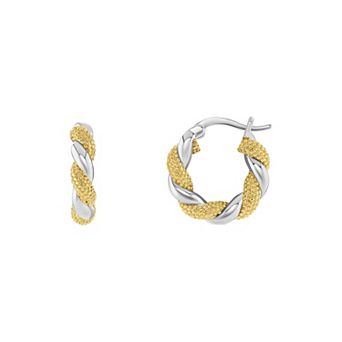 PRIMROSE Silver Tone Polished & Textured Twisted Huggie Earrings