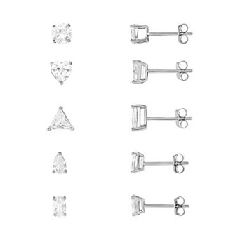 PRIMROSE 5 pc Fine Silver Plated Cubic Zirconia Stud Earring Set