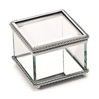 3.25" Square Glass Box With Hinged Lid