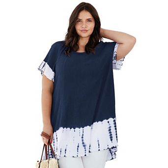 ellos Plus Size Tie-Dye Gauze Tunic