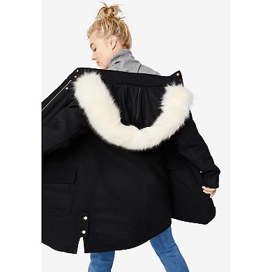 ellos Plus Size Side-Snap Wool Parka