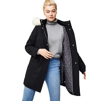 ellos Plus Size Side-Snap Wool Parka