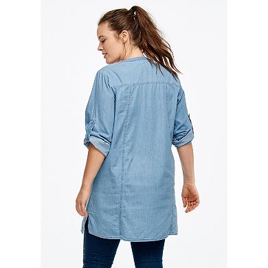 ellos Plus Size Snap Front Denim Tunic
