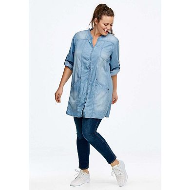 Ellos Plus Size Snap Front Denim Tunic