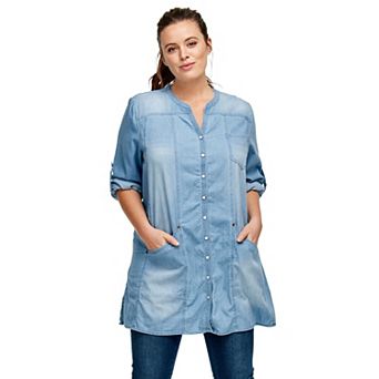 ellos Plus Size Snap Front Denim Tunic