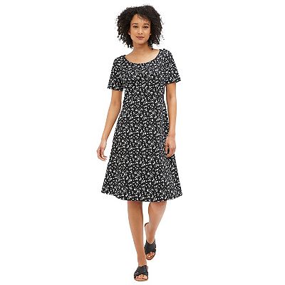Plus Size Women's Short Sleeve Fit & Flare Knit Dress by ellos in Black White Ditsy (Size 26/28)