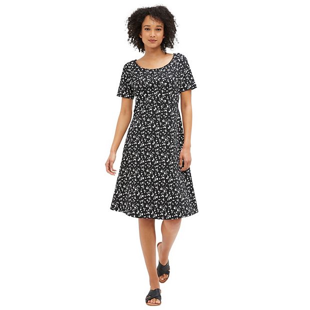 Plus Size Women's Short Sleeve Fit & Flare Knit Dress by ellos in Black White Ditsy (Size 26/28)