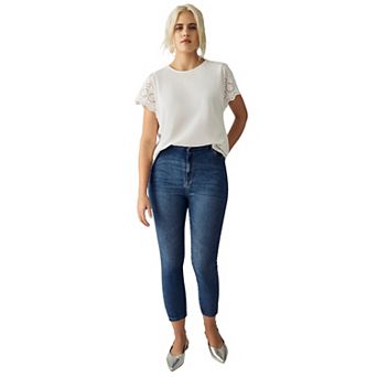 ellos Plus Size Slim 5-Pocket Denim Capri