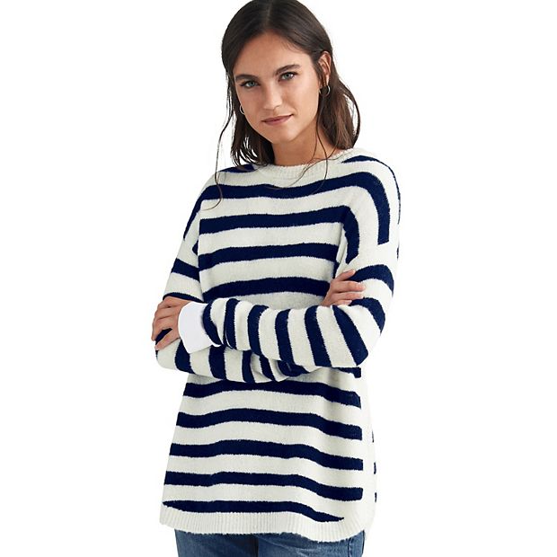 ellos Women s Plus Size Striped Tunic Sweater 22 24 Ivory Navy Stripe