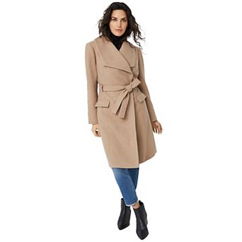 ellos Plus Size Wrap-Collar Wool-Blend Coat