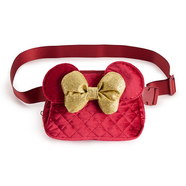 Disney's Minnie Mouse Quilted Bow Detailed Velvet Waist Pack - Burgundy