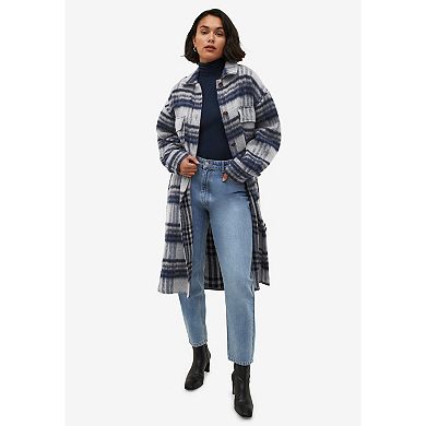 ellos Plus Size Button Front Long Shirt Jacket