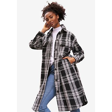 ellos Plus Size Button Front Long Shirt Jacket
