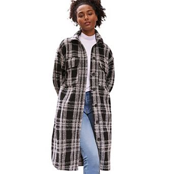 ellos Plus Size Wool Blend Long Shirt Jacket