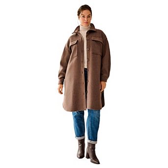 ellos Plus Size Button Front Long Shirt Jacket