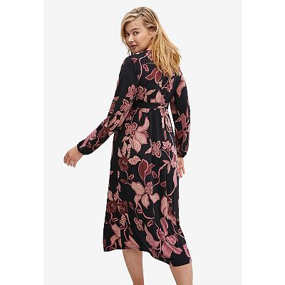 knee length dresses for ladies Smocked Printed Surplice Midi Dress – Collections for Her main image 0