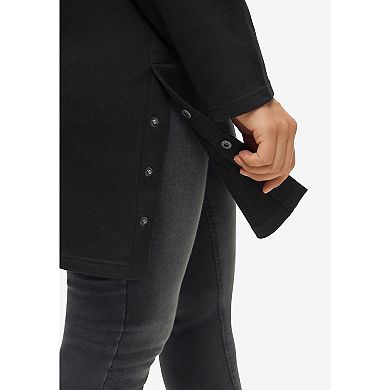 ellos Plus Size Side Snap Cowl Neck French Terry Sweatshirt Tunic