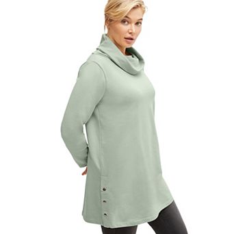 ellos Plus Size Side Snap Cowl Neck French Terry Sweatshirt Tunic
