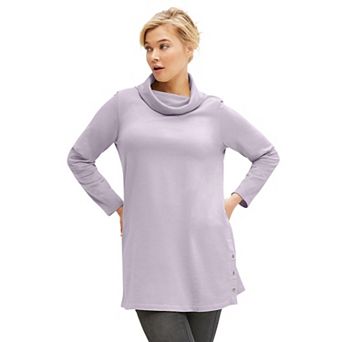 ellos Plus Size Side Snap Cowl Neck French Terry Sweatshirt Tunic