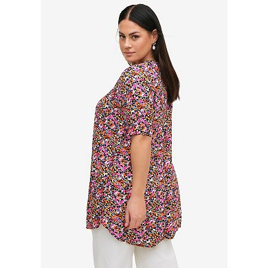 ellos Plus Size Short Sleeve Inverted Pleat Tunic
