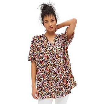 ellos Plus Size Short Sleeve Inverted Pleat Tunic