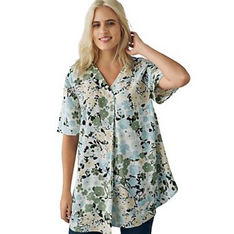 ellos Plus Size Short Sleeve Inverted Pleat Tunic