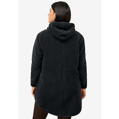 ellos Plus Size Zip Front Hooded Sherpa Jacket