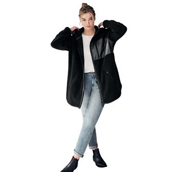 ellos Plus Size Zip Front Hooded Sherpa Jacket