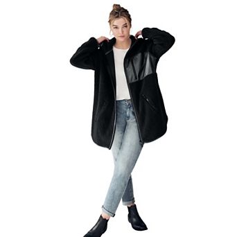ellos Plus Size Zip Front Hooded Sherpa Jacket