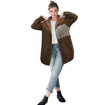 ellos Plus Size Zip Front Hooded Sherpa Jacket