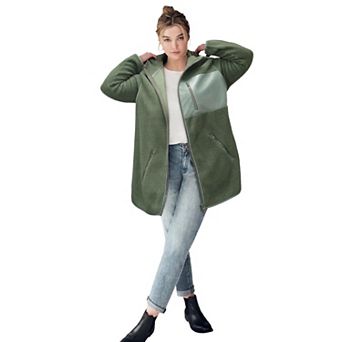 ellos Plus Size Zip Front Hooded Sherpa Jacket