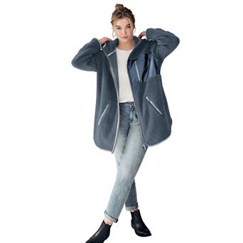 ellos Plus Size Zip Front Hooded Sherpa Jacket