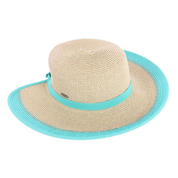 6767 Women\'s Toyo Braid Sun Hat With Ponytail Opening In Back, Natural/aqua Karen Keith Toyo Braid Sun Hat with Ponytail Opening in Back  main image 4