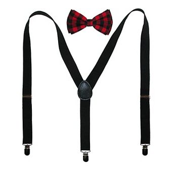 Men's Buffalo Plaid Bow Tie With Solid Suspender Set