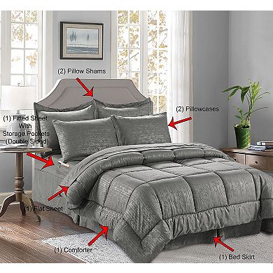 Elegant Comfort 8-pc Leaves Comforter Set- Includes 4-pc Sheet Set With Double Sided Storage Pockets