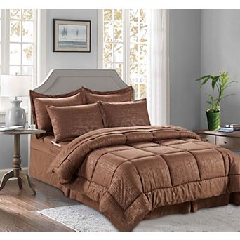 Elegant Comfort 8 pc Leaves Comforter Set- Includes 4 pc Sheet Set With Double Sided Storage Pockets